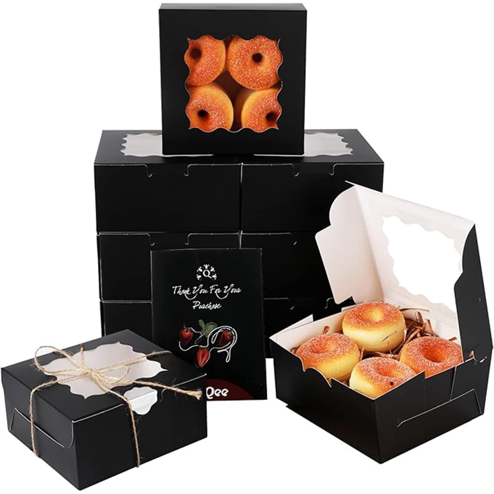 Gcardist Black Bakery Box with Window 15Pcs 15.2x15.2x7.6cm Black Cookie Boxes Pastry Box for Wedding Favor Birthday ＆ Party(6x6x3inch)