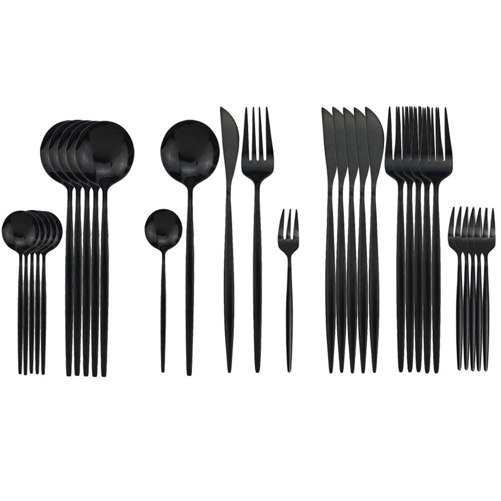 Vaisselle noire set de gâteau de fruit fourchette 304 inox miroir 30pcs