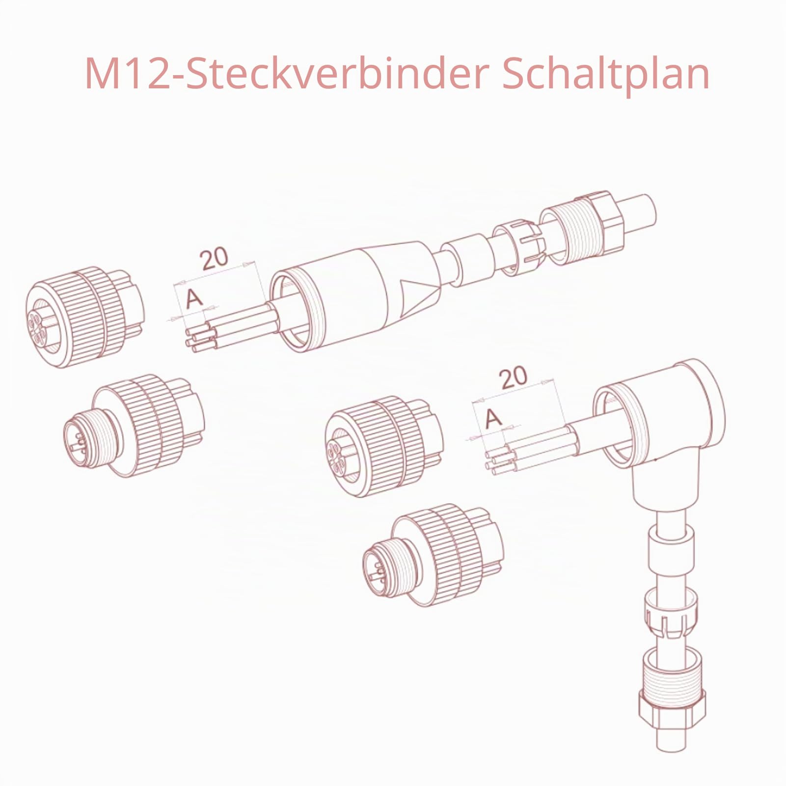 5 Stücke M12 4 poliger D Code Weibliche Rundsteckverbinder, vor Ort montiert mit 12mm verdrahtetem Sensor industrieller Rundstecker IP67 ungeschirmter gerader 250V 4A