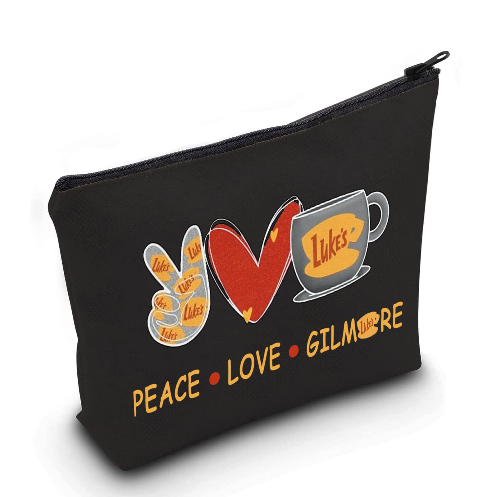 LEVLO Funny Girls Inspired Cosmetic Bag Luke's Fans Gift Peace Love Luke's Makeup Zipper Pouch Bag for Friend Family BFF Peace Luke's Black