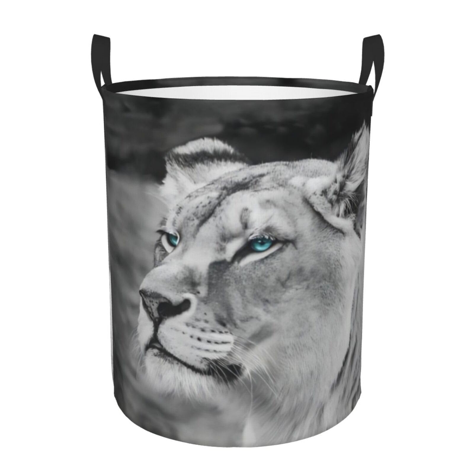 M Circular Hamper – Collapsible Lioness with Blue Green Eyes Print Laundry Basket