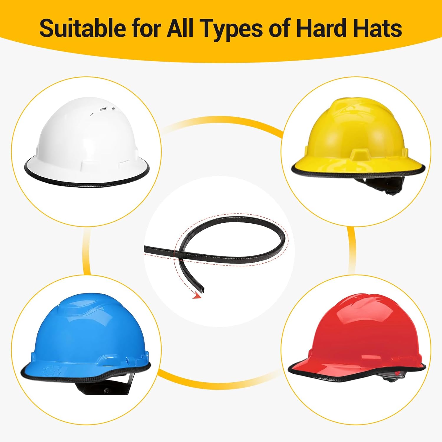 Length 3m/120 Inch Full Brim Hardhat Guard Fits Four Hats, Strengthen Helmet Brim Guard, Head Protection Hard Hat Accessories,Black(Hard Hat Not Including
