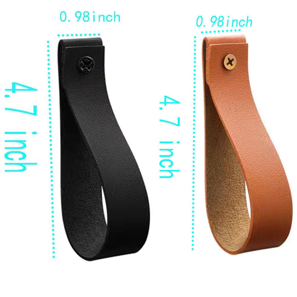 Sutfmwe PU Leather Curtain Rod Holder, Leather Wall Hooks Loop Straps for Wall Hanging for Bathroom Kitchen Towel Wall Boho Pole Hanger Wall Blanket Oar Display Farmhouse Vintage Style (Black, 8)