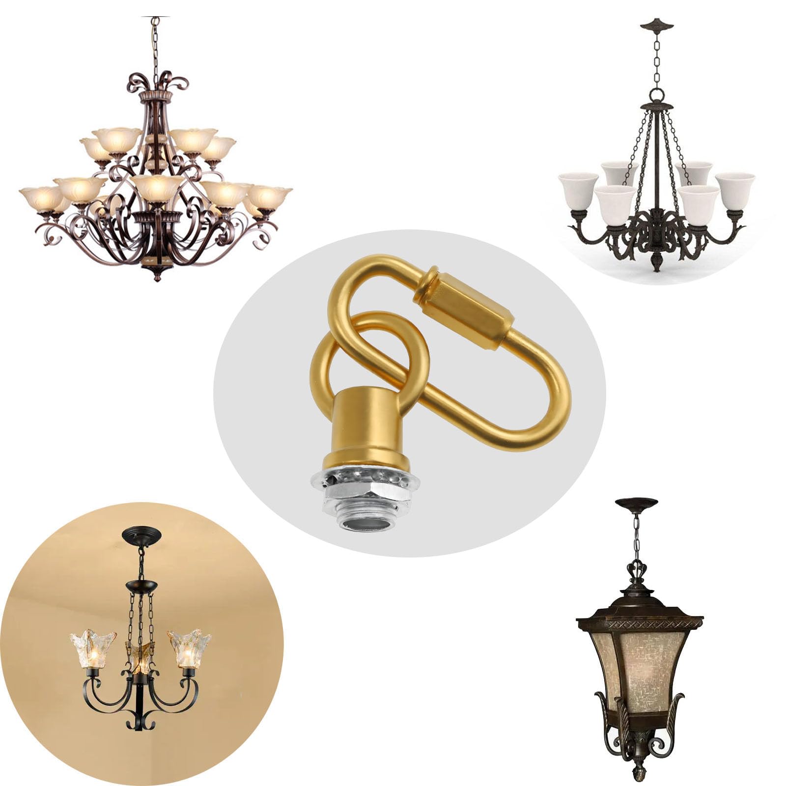 Hook Rings for Light Fixture Light Fixture Hooks Nuts M10 Lighting Loops with Link Connector for Extending Light Fixture Chandelier Chains 2 PCS (Gold) — Amazon image 5