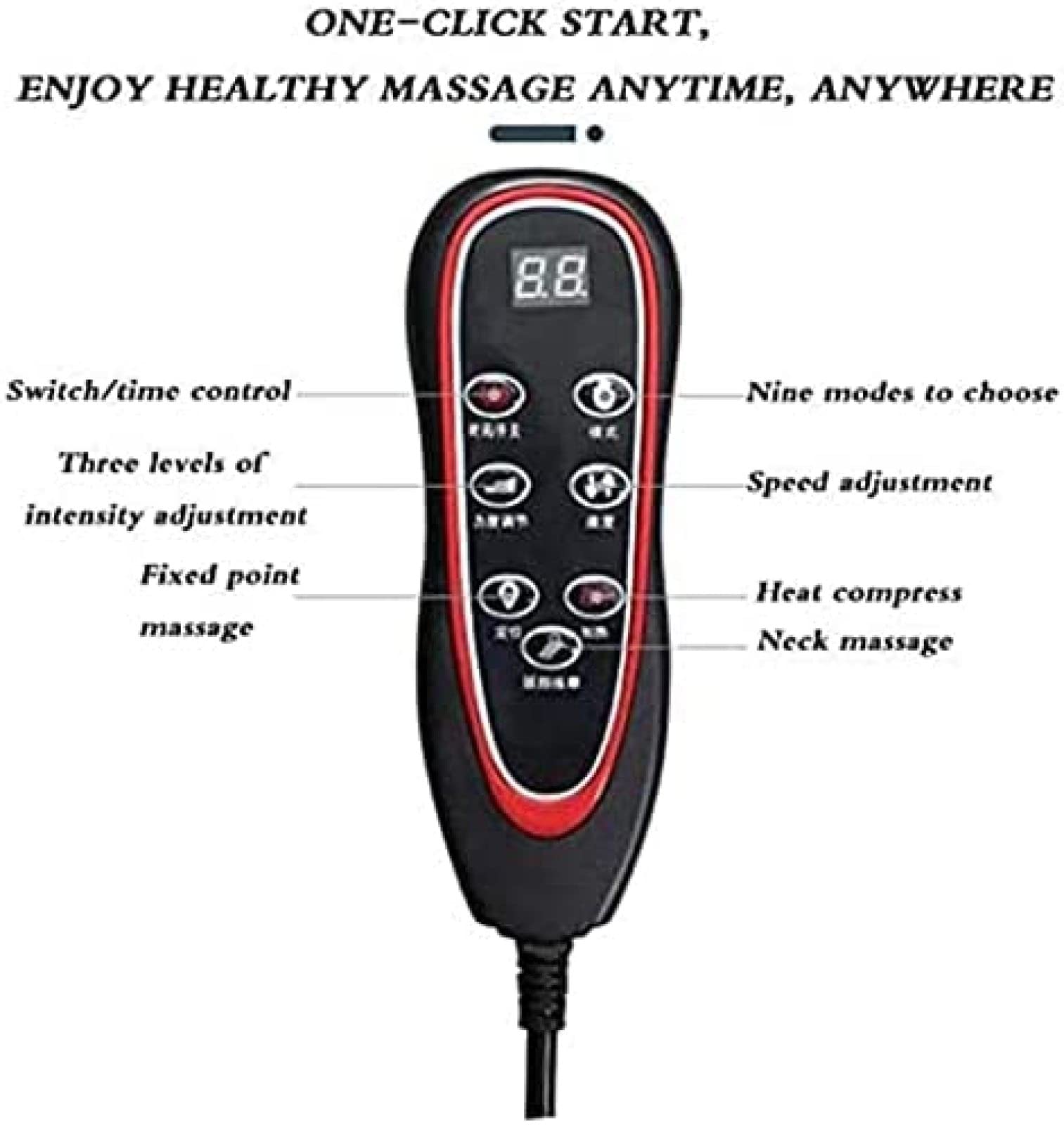 Tappetino per Massaggio Elettrico con 26 testine massaggianti e 3 Marce a Tempo definito, 9 modalità Massaggiatore riscaldato per Tutto Il Corpo Impastamento Shiatsu