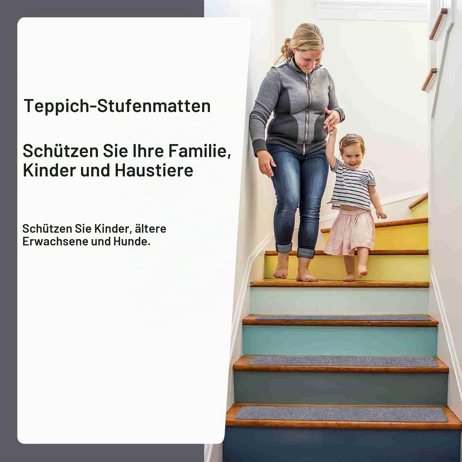 Arthome Teppich Treppenstufen Anti Rutsch Treppenteppich Teppiche 15 packen 20x76cm für Holztreppen,Sicherheitslaufmatte für Senioren und Kinder,rückstandsfrei Selbstklebende Treppenstufen(Grau)