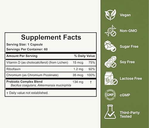 Miniatura 7 de Akkermansia Probiótico (60 cápsulassuministro de 2 meses)  Aumenta la producción de GLP-1  Apto para SIBO, vegano, sin gluten  Incluye Bacillus