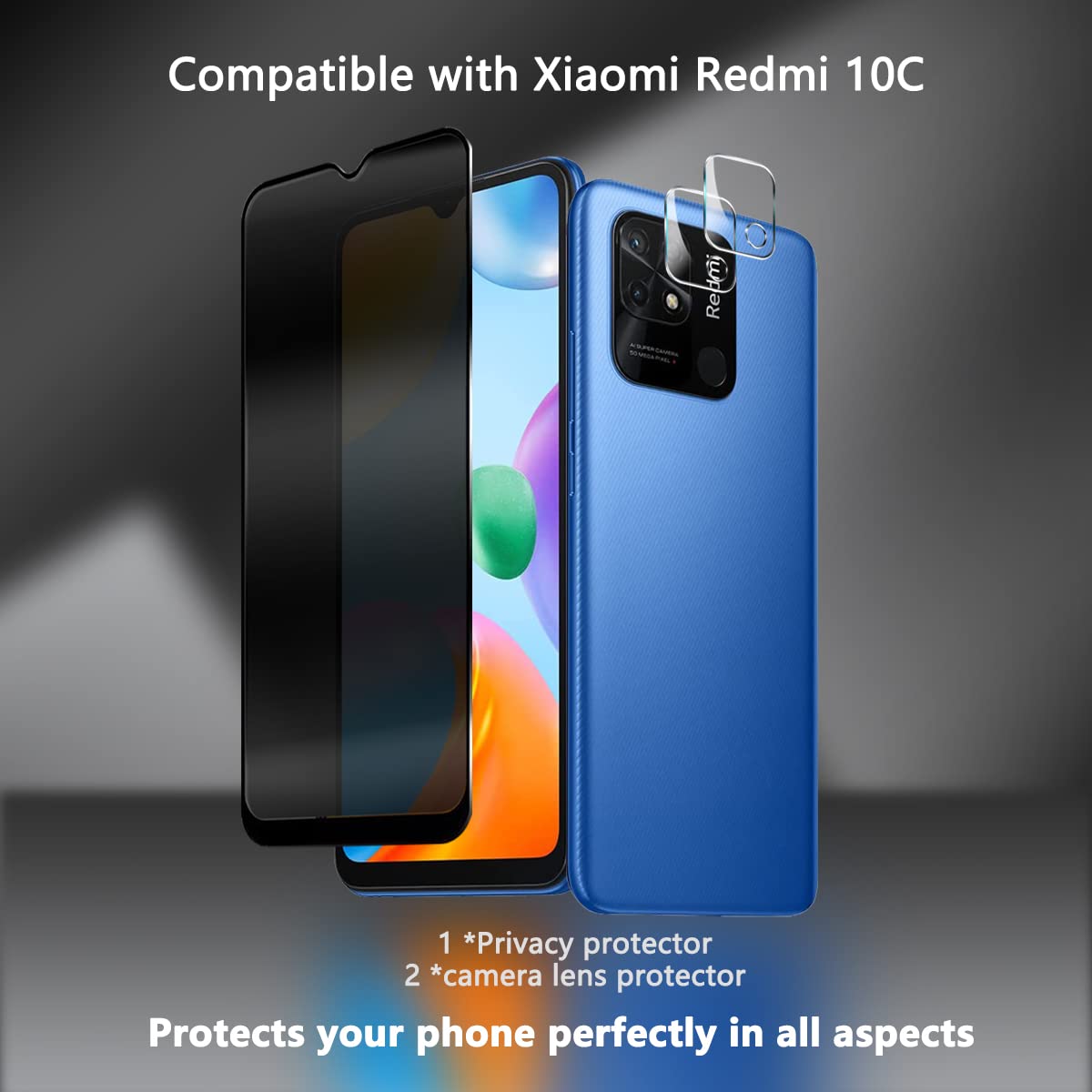Pellicola In Vetro Temperato Per Redmi 10C - 2 Pezzi, 9H, Anti-Graffio, Privacy, HD