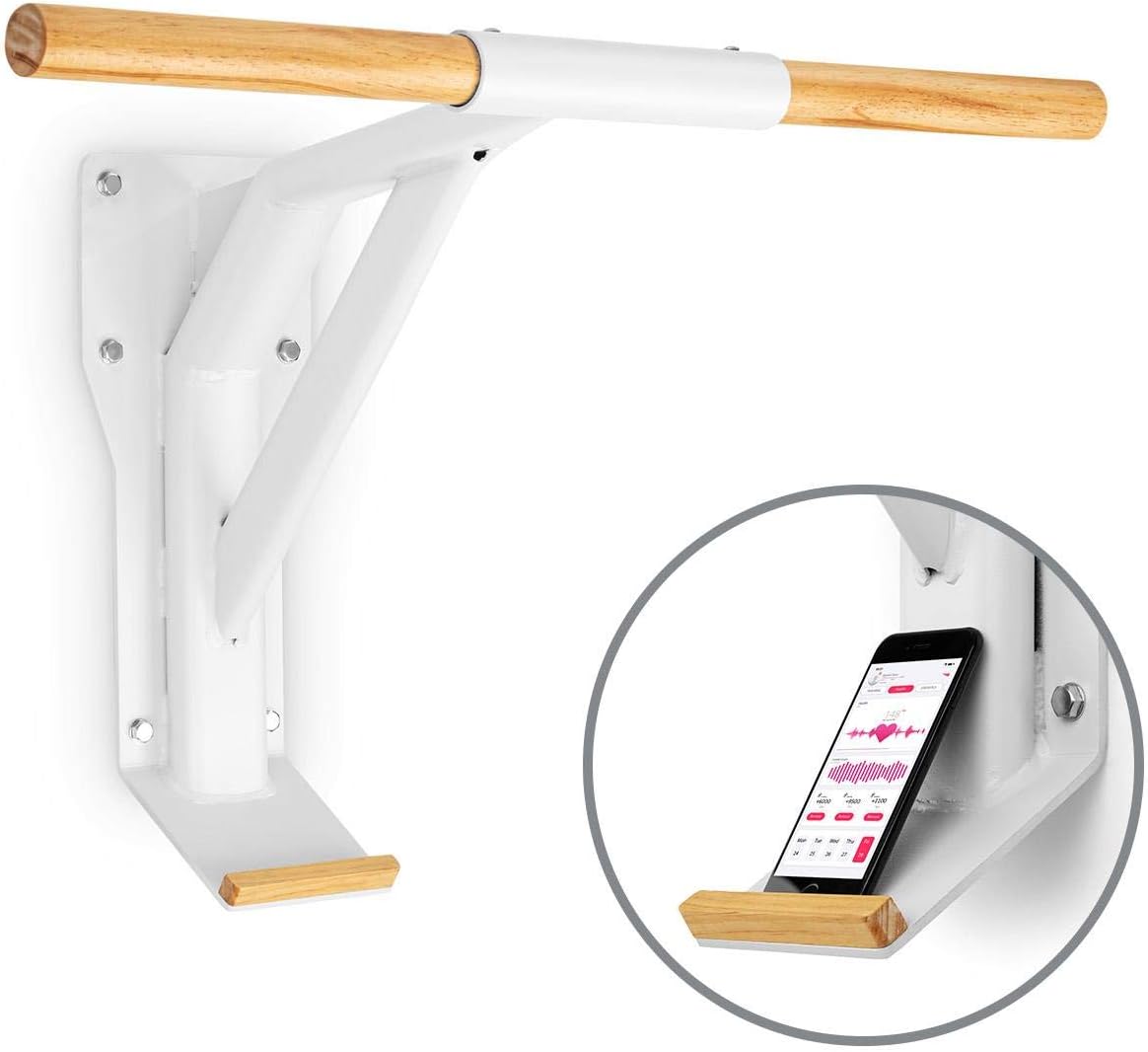 Capital Sports Light Pull-Up Bar, Shadow and Light - Pull Up Bar Series, Light Bar: White, Powder-Coated Pull-Up Bar Made Wood and Steel Combination, 38 mm Diameter, Wall Mounting
