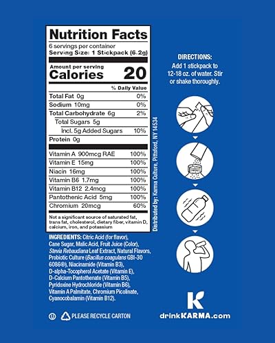 Miniatura 2 de Karma Paquete de hidratación probiótica, paquete de 6, mezcla de bebida en polvo de limonada de arándanos, apoyo para la salud inmune e intestinal
