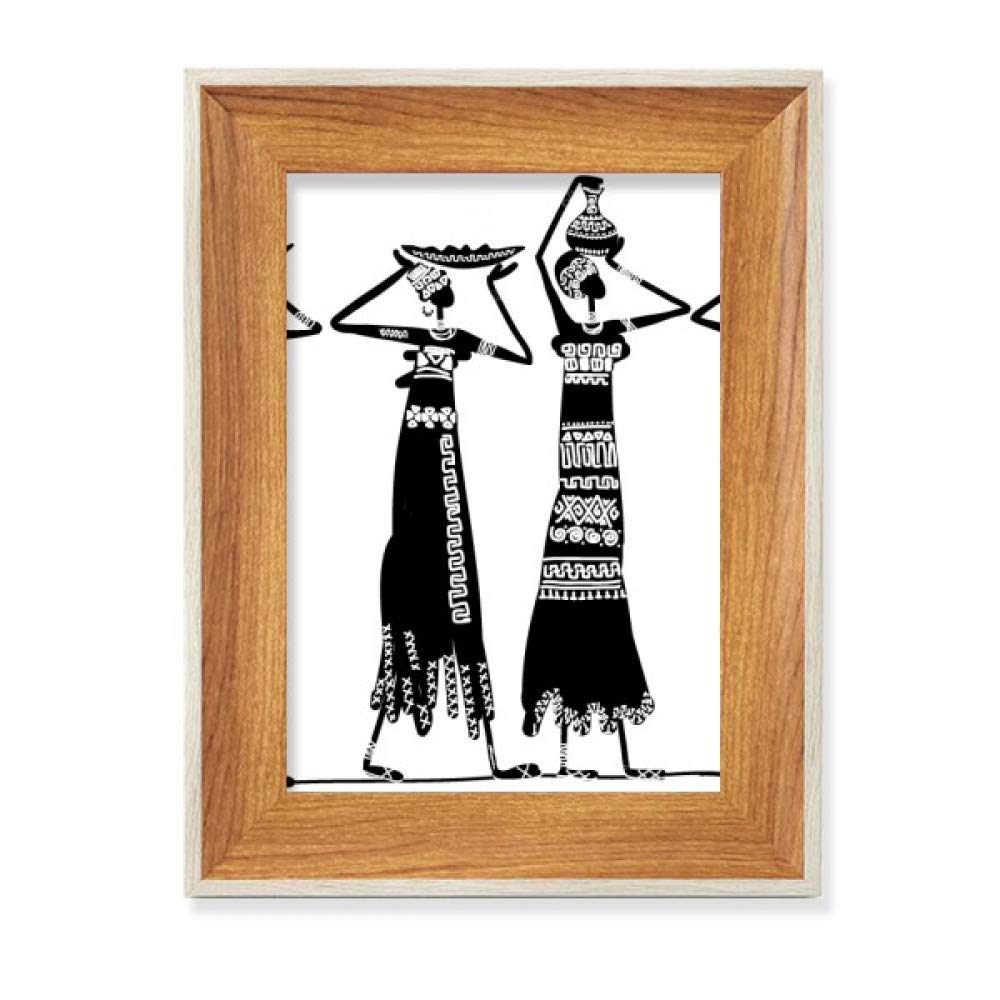 Cadre de photo en bois avec peinture art d'Afrique primitive pour bureau chic