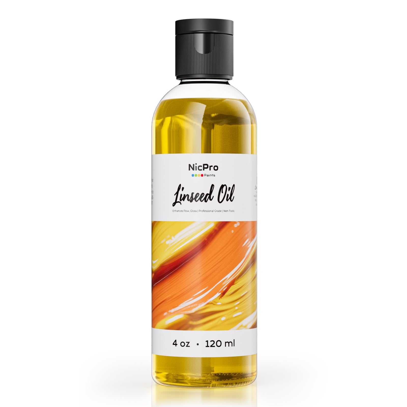Nicpro Linseed Oil for Painting, 4oz Refined Linseed Oil Medium for Thinning Oils, Artists, Painting Thinner, Professionals to Enhance Flow, Translucency & Gloss