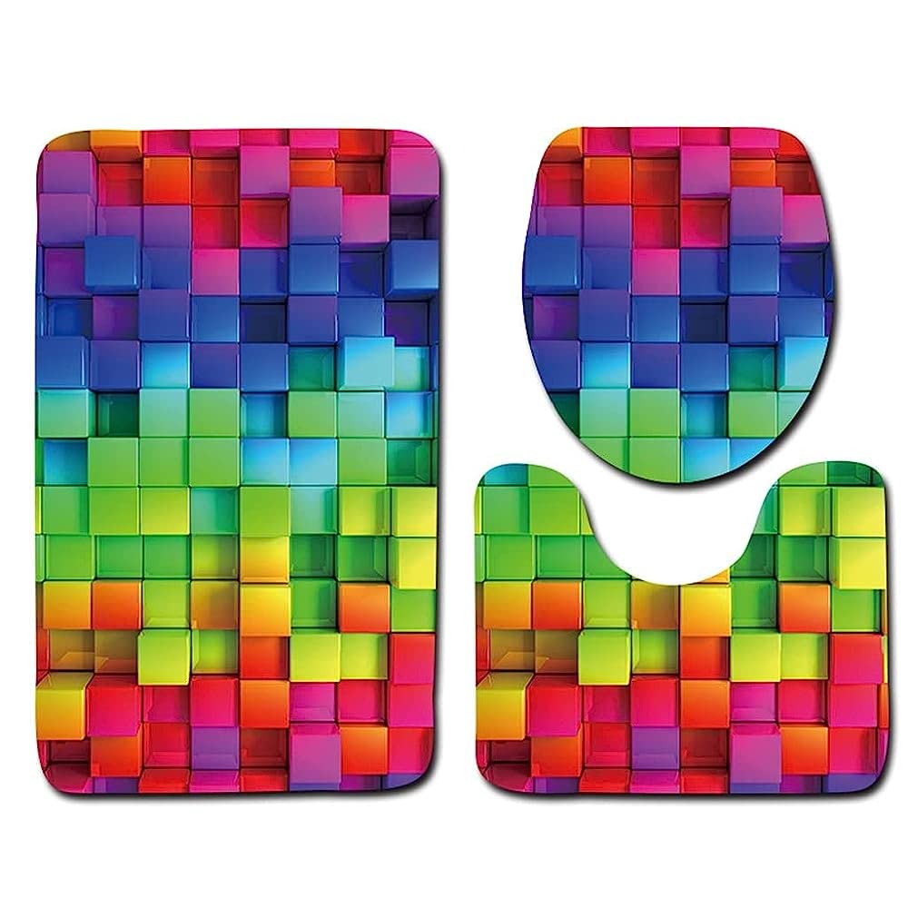 Tapis de salle de bain 3 pièces TILEZE lavable style plage marine 40x60cm