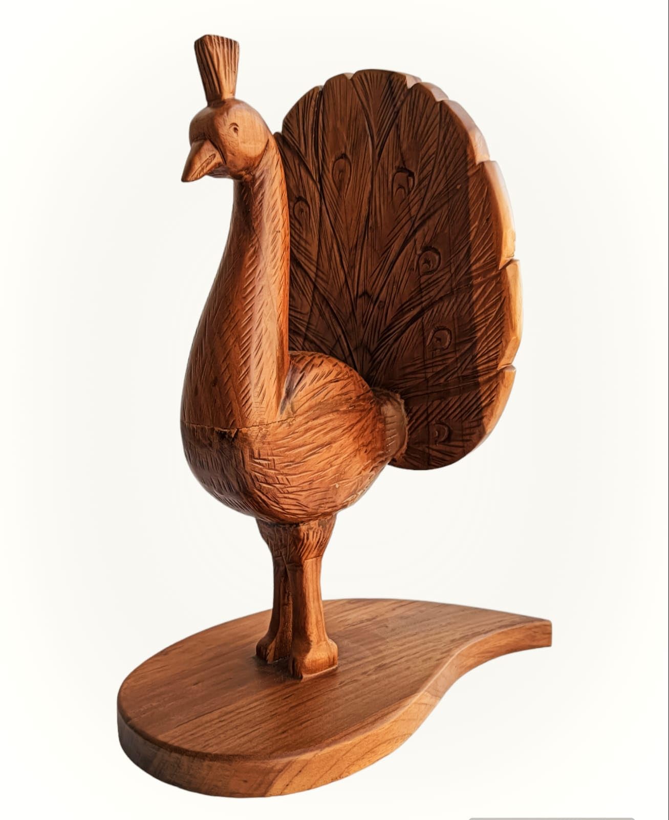 Peacock sculpture, pure teakwood