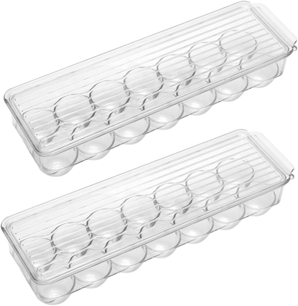 MAGICLULU 2Pcs Clear Slot Egg Organizer for Refrigerator Stackable Container with Lid Space Saving Egg Storage Tray for Kitchen and Pantry Made From Pet Material