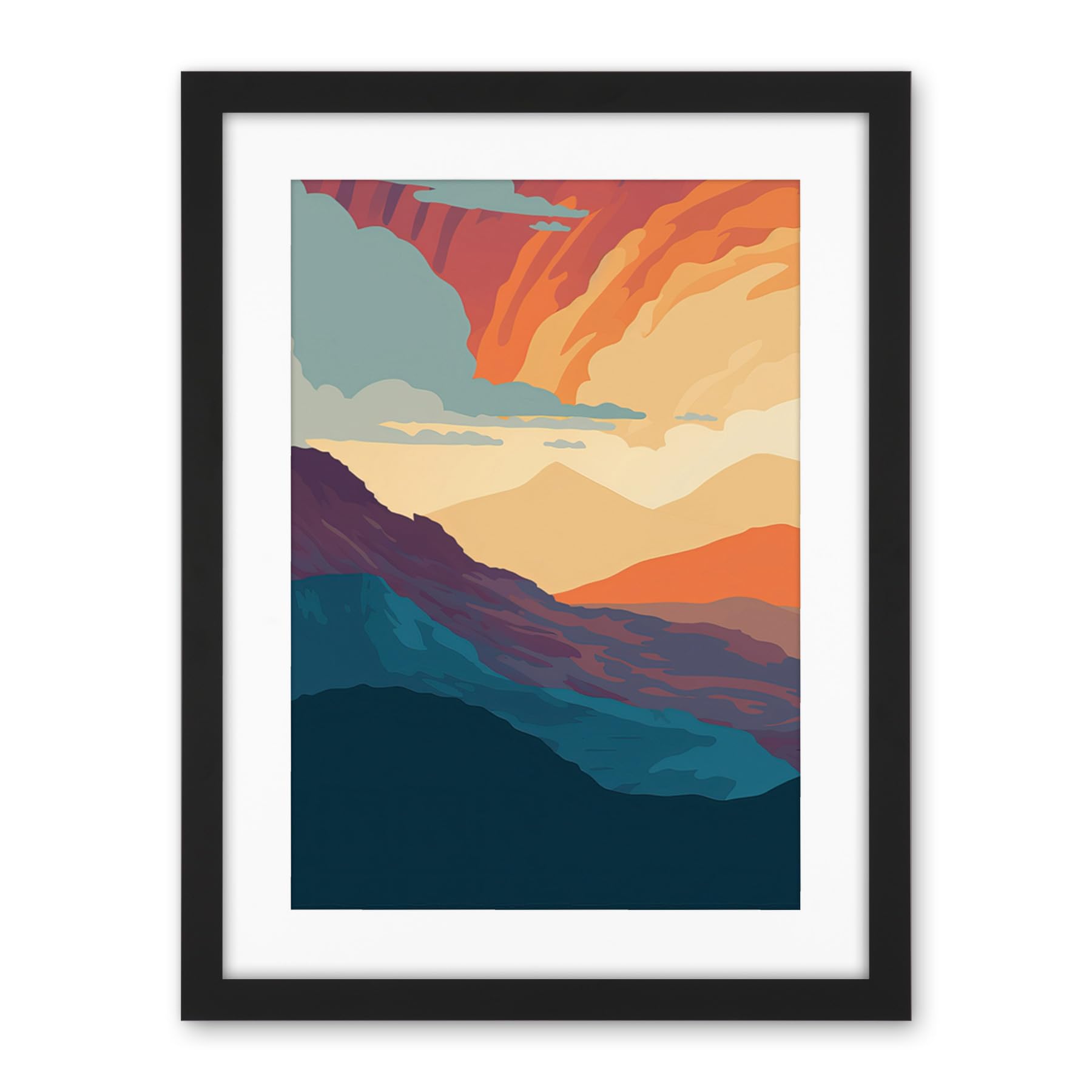 Artery8 Atmospheric Sunset Sky Serene Mountain Landscape Artwork Framed Wall Art Print 18X24 Inch
