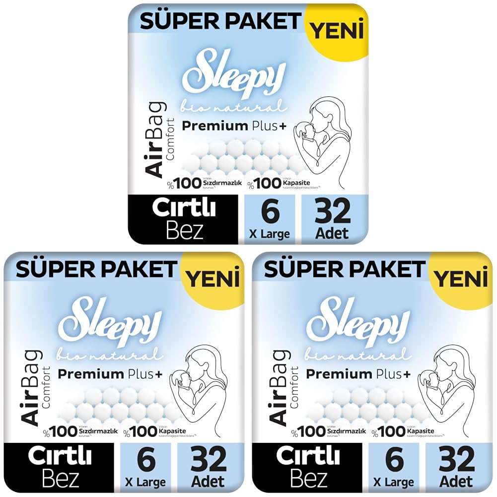 Sleepy Bio Natural Premium Plus Airbag Comfort Süper Paket Bebek Bezi 6 Numara Xlarge 32 Adet…