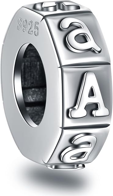 GLOWDAS Initial A-Z Letter Spacer Charms, Antique 925 Sterling Silver 26 Alphabet Rubber Stopper Beads, fits European DIY Bracelet, Personalized Gifts for Mothers Day/Birthday/Christmas
