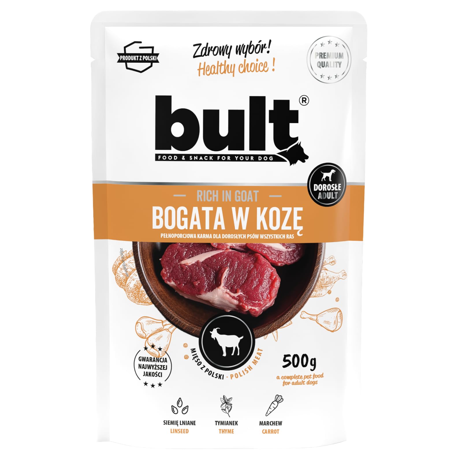 BULT, Mokra Karma dla Psa, Mix Smaków (Dorsz, Dziczyzna, Indyk, Jagnięcina, Kaczka, Wołowina), 500g x 10 Saszetek, Mielonka, dla Dorosłych Psów, bez Sztucznych Dodatków