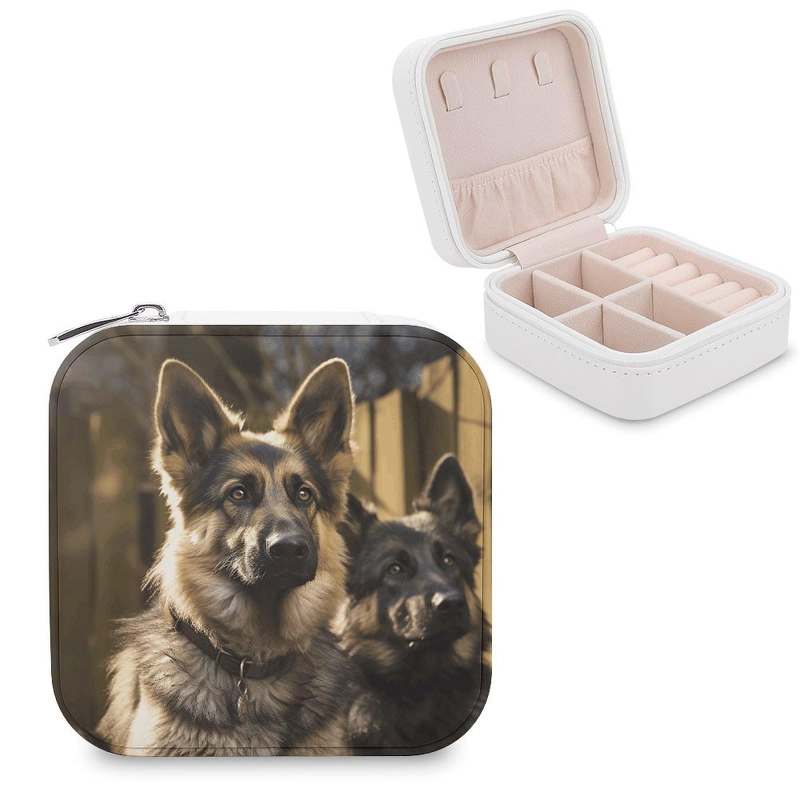 VstaDank German Shepherd Jewelry Box Exquisite Leather Jewelry Organizer Portable Trinket Organizer Fashion Travel Jewelry Case for Rings Earrings Necklaces Unique Gifts for Women