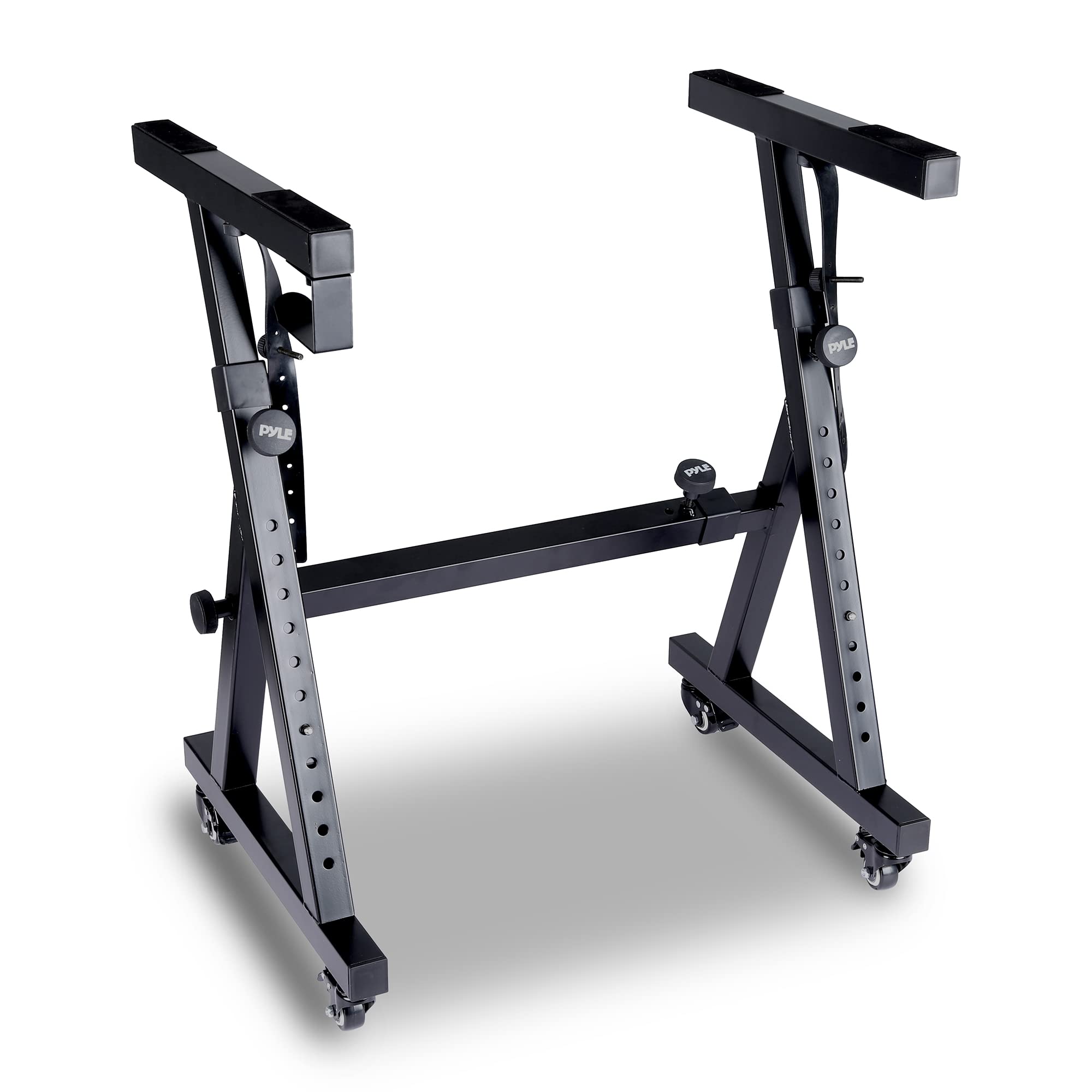 Pyle Universal Electronic Piano, Black Heavy-Duty Z Style Keyboard Stand with Locking Wheels, Adjustable Height and Width, Portable Organ Holder Rack, Collapsible Design (PKSTZ88)