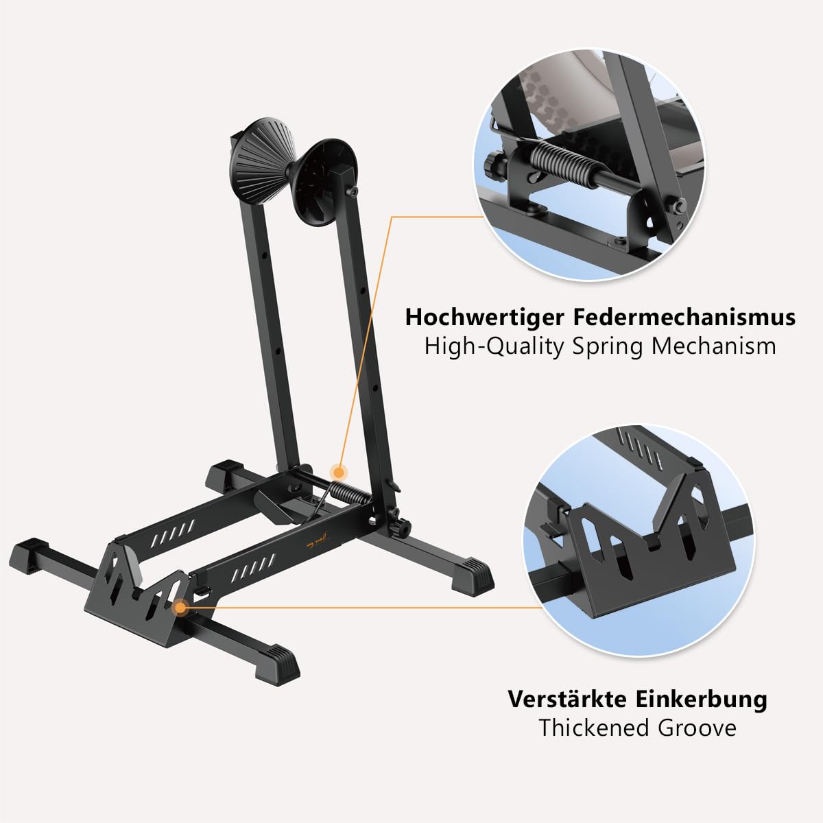 my wall Freistehender Klappbarer Fahrradständer - HR16L, für 20–29 Zoll, Radständer für MTB, Rennrad & E-Bike, Stabil, Faltbar, Einstellbar, Für Reifen bis 4,5", Bike Stand bis max. 35 kg