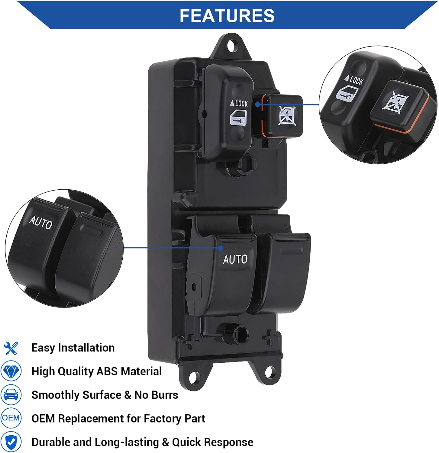 Obaee Master Power Window Switch Driver Side Compatible with Toyota Tundra 2000-2006 / Tacoma 2001-2011 / Sienna 1998-2000 / Solara 1999-2003 / FJ Cruiser 2007-2011 Replaces OE 84820-08010 84820-08011