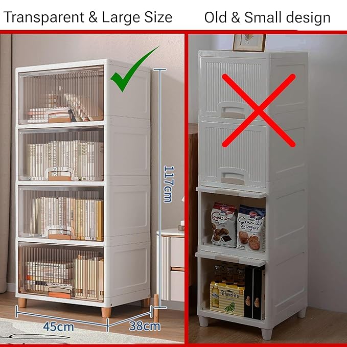 Image of mechdel Plastic Multipurpose Bookshelf Organizer Rack For Living Room, Kitchen, Bedroom, Office - DIY (Cupboard Rack - Transparent Window, 4Pcs)