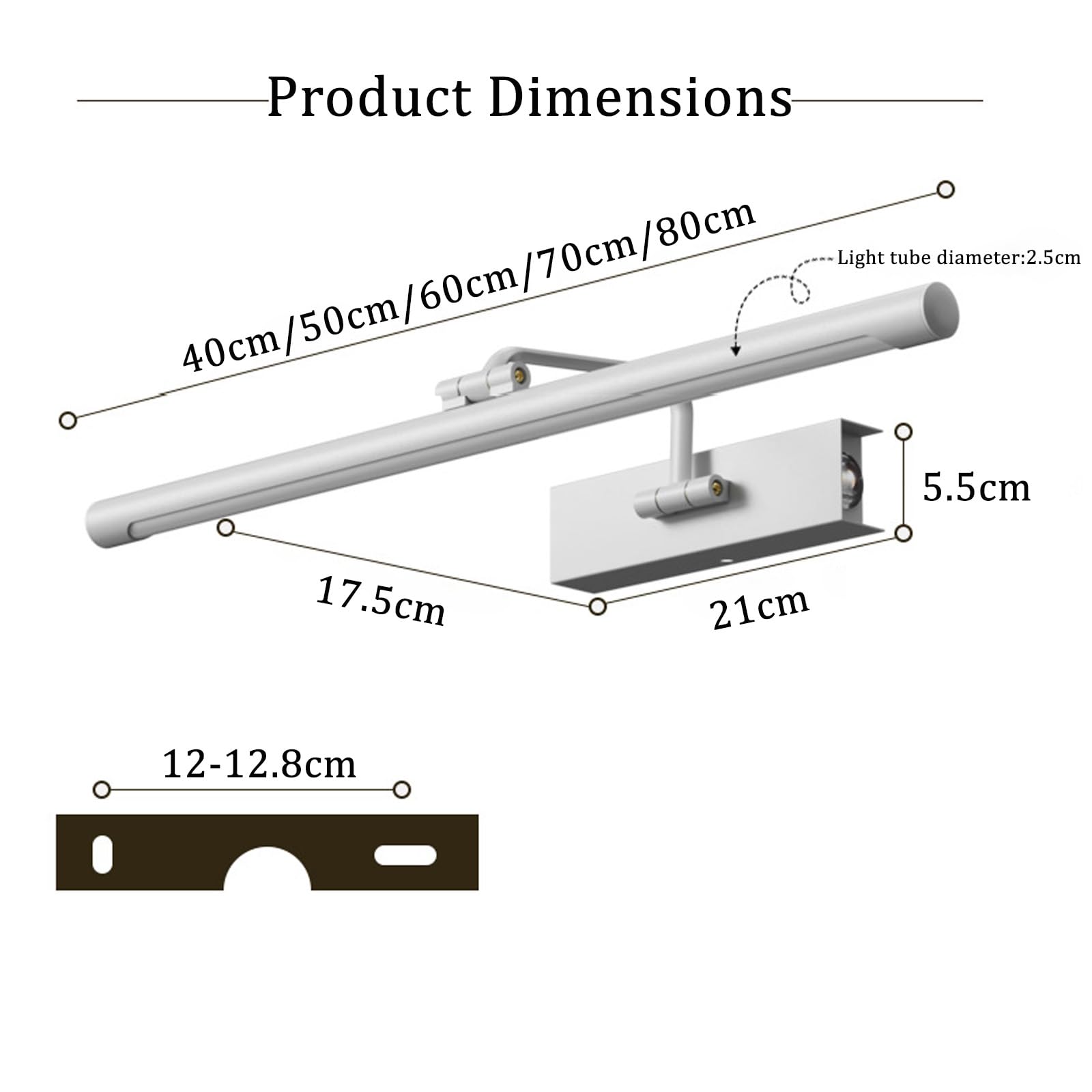 LED Spiegelleuchte Bad Wandleuchte 320° Drehung Einstellbarer Winkel Wandleuchten Bildbeleuchtung Wasserdicht Wandbeleuchtung Wohnzimmer Schlafzimmer Schminktisch (Weißes Neutrales Licht,40cm)