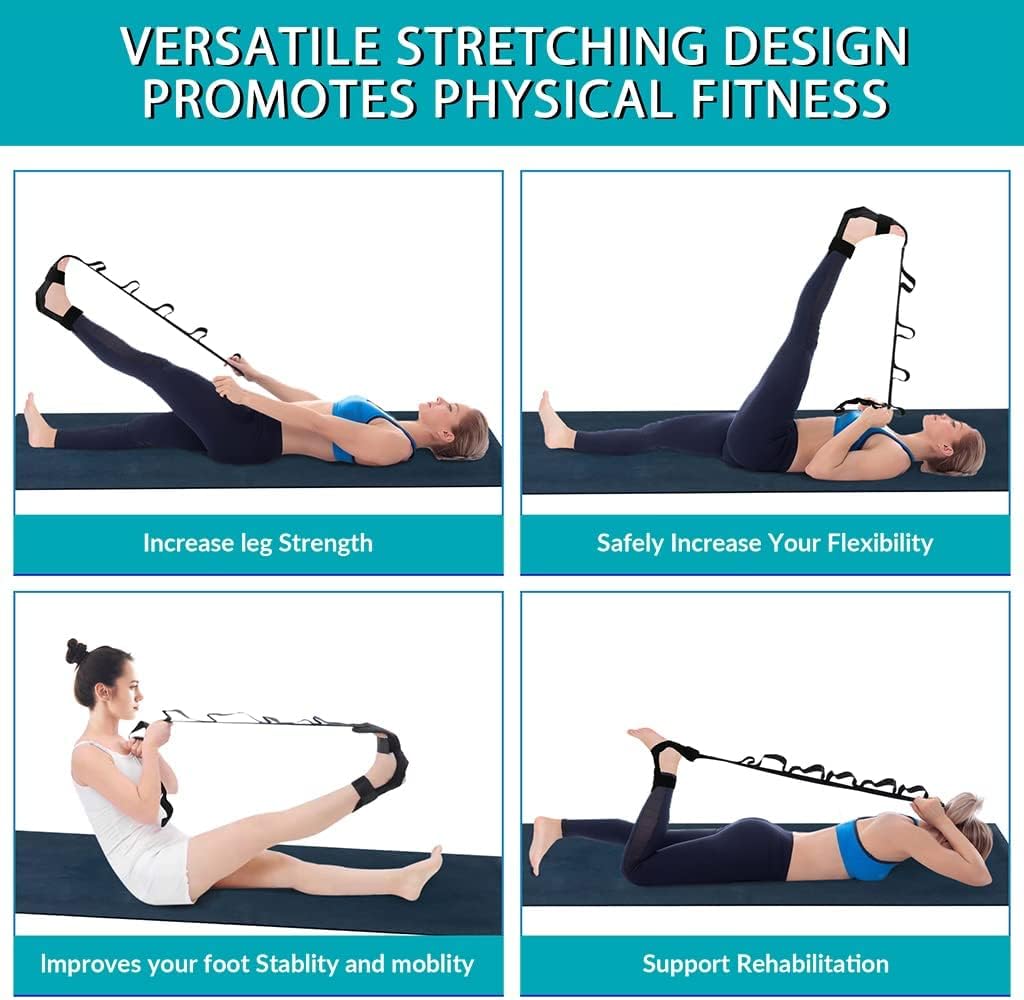 Yoga Belt for Stretching, 5 Loops Strap for Exercise, Fitness, Rehabilitation, 63 in