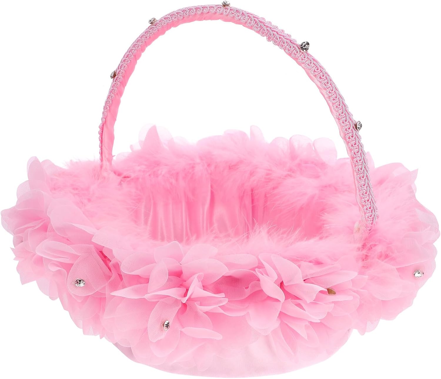 Abaodam Wedding Flower Girl Basket with Lace and Imitation Flowers Pink Romantic Bridal Basket for Wedding Ceremony