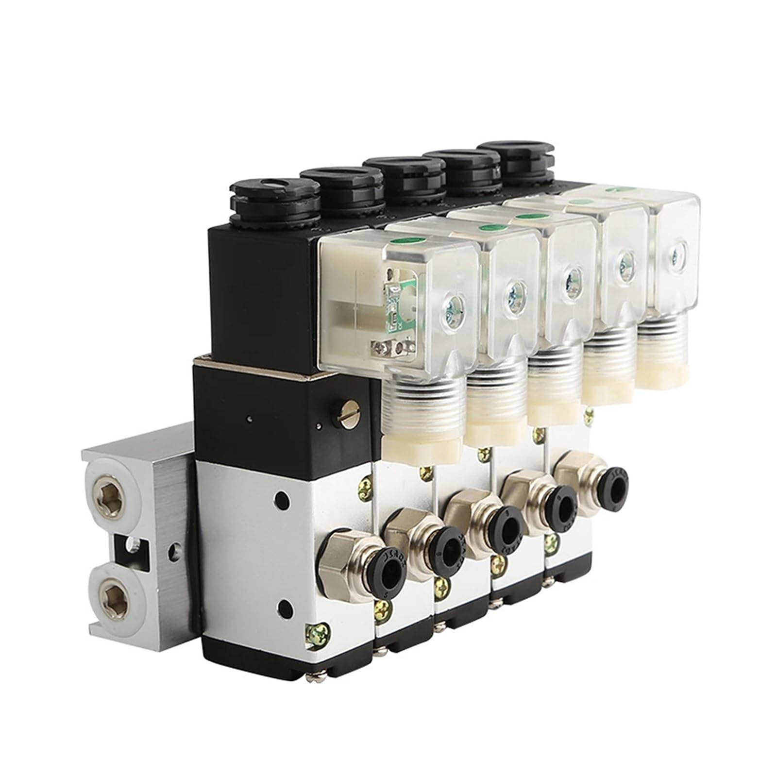 Bloque de electroválvula neumática 3V210-08 con silenciador, base de montaje, colector, 2/3/4/5/6, 3 puertos, 1 unidad(2 Row 8mm fitting,DC24V)