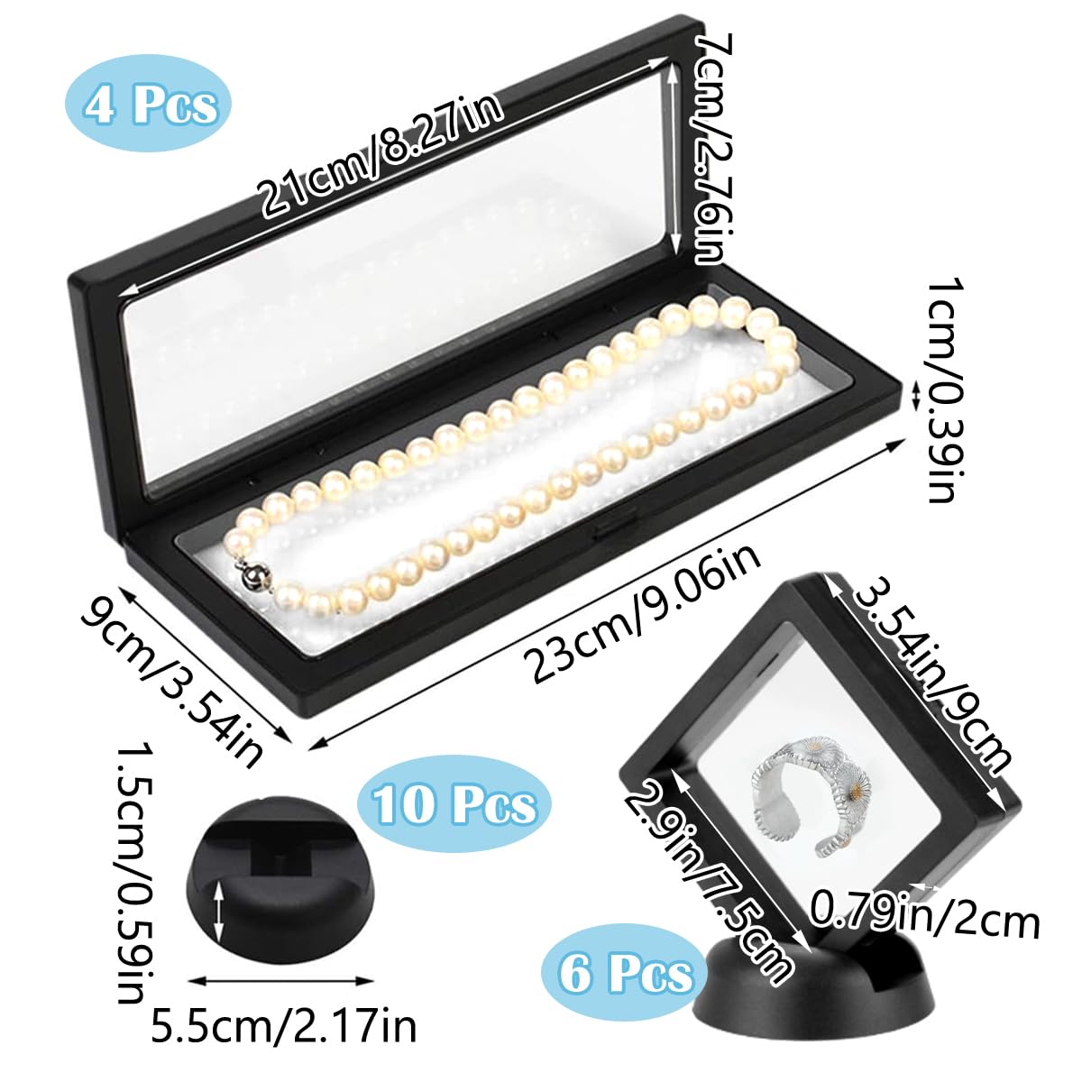 Lot De 6 Cadres Flottants 3D 90x90cm Avec Bases - Présentoir Bijoux, Médaillons Et Collections