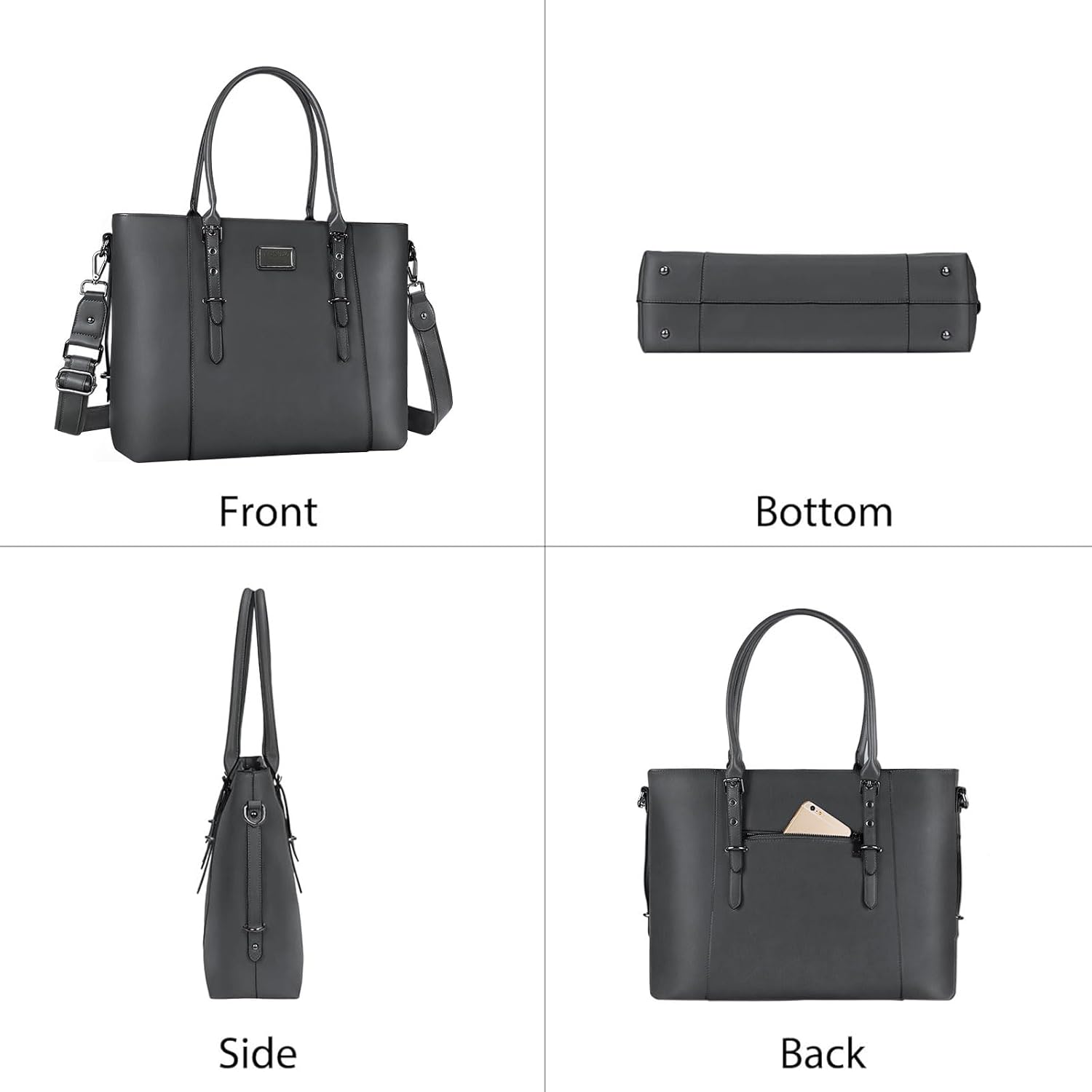 MOSISO PU Leather Laptop Tote Bag for Women, Waterproof Large Capacity Business Work Briefcase Shoulder Laptop Bag - Image 5