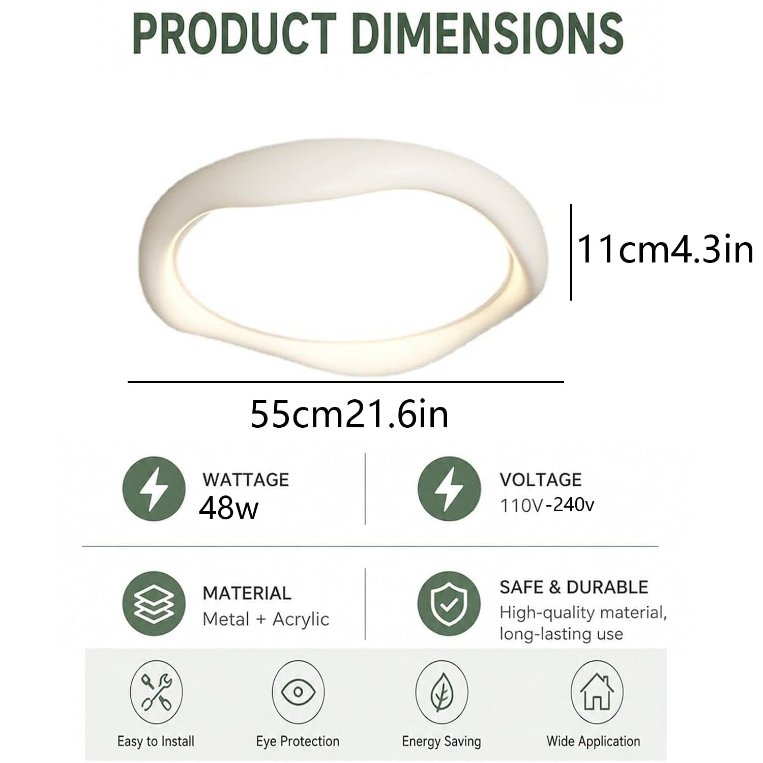 Lámpara De Techo Metálica Blanca Estilo Minimalista
