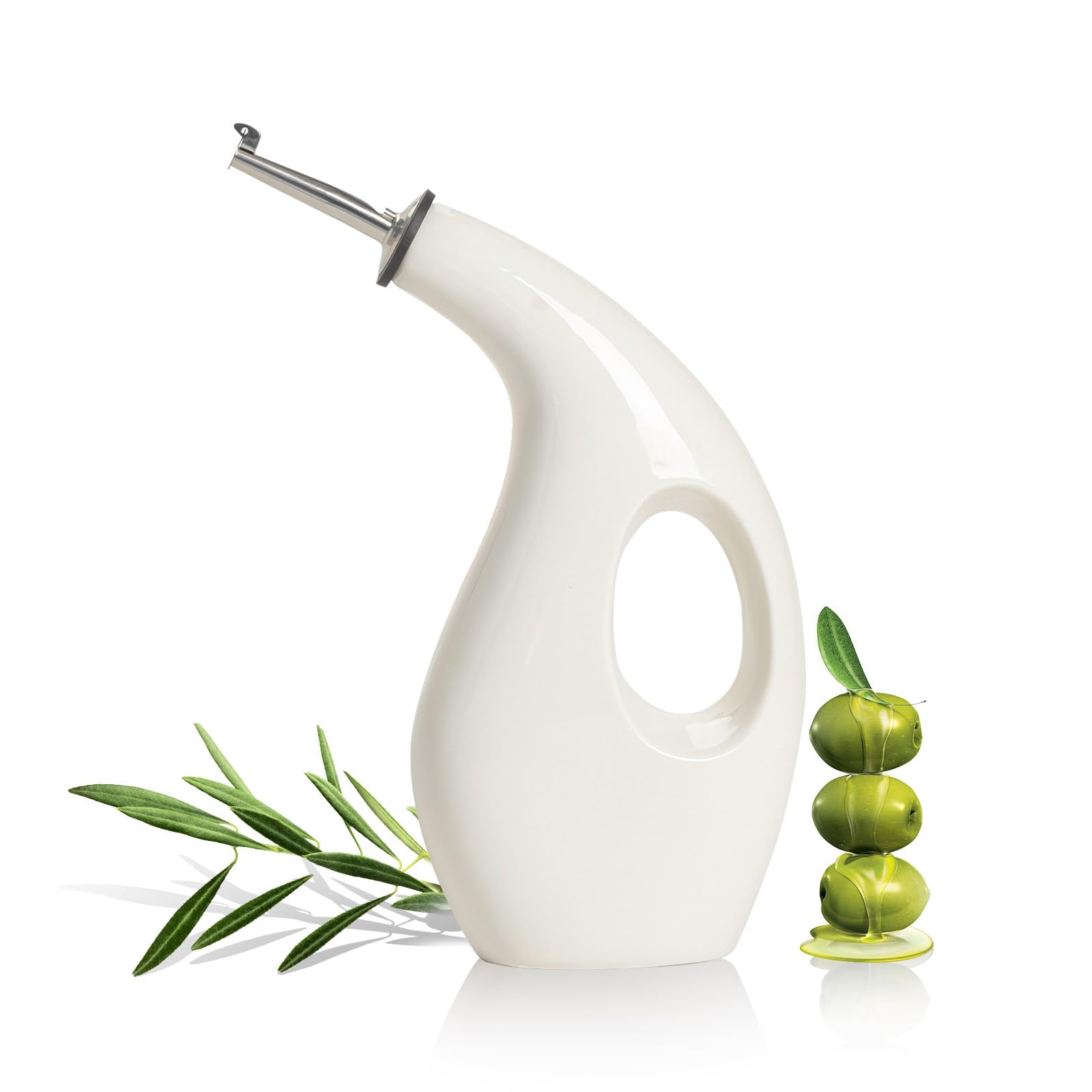 Ceramiczny dozownik oliwy z oliwek do kuchni, 500 ml octu i dozownika oleju z lejkiem ze stali nierdzewnej, napełniany matowy dozownik do kawy, sosu sojowego, biały