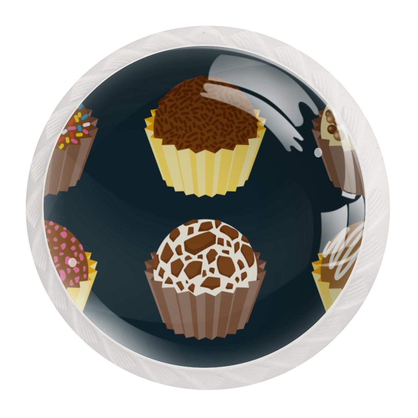 12 bolas de chocolate de caramelo con mango redondo blanco para cajón, 01