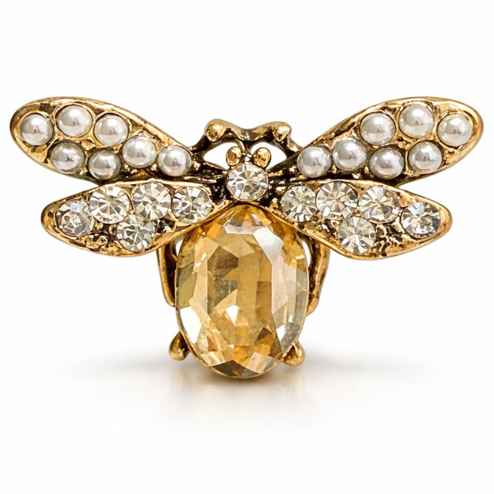 Crystal Bee Diamante Gold Shank Buttons - 21mm - Pack of 2