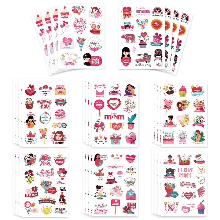 Mothers Day Stickers 32 sheets Happy Mothers Day Stickers Mom Decals Mom Gifts Vivid Crafted Self-Adhesive Label Decals for Envelope Seal Cards Boxes Gift Wrap Mother Days Party Favors Decorations