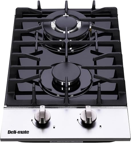 Miniatura 2 de Placa de cocina de gas de 12 pulgadas, estufa de gas de acero inoxidable incorporada de 2 quemadores, estufa de gas convertible GLPG/NG, encimera de