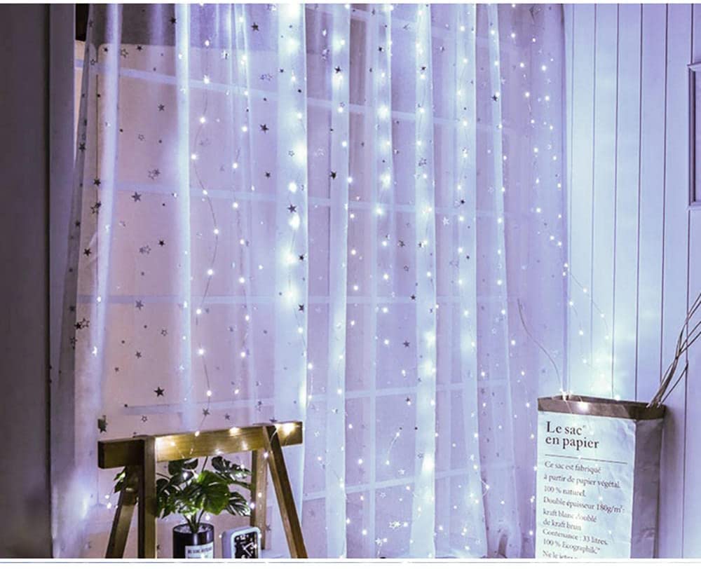Luci a corda, Stringa di luci for tende da finestra|Luci natalizie alimentate tramite USB|8 modalità di illuminazione Dimmerabile a distanza|Ideale for feste di matrimonio Giardino domestico Camera da