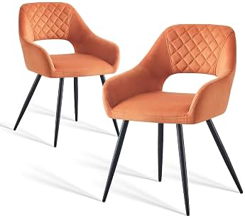 Juego de 2 sillas de comedor de terciopelo con asiento acolchado y respaldo abierto, diseño moderno, con patas de metal, para comedor, salón y cocina (2, naranja)