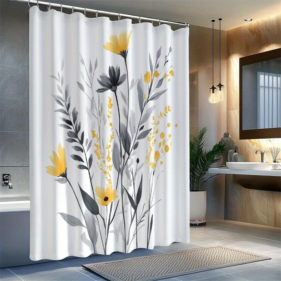 Rideau de douche motif floral aquarelle pour une salle de bain zen