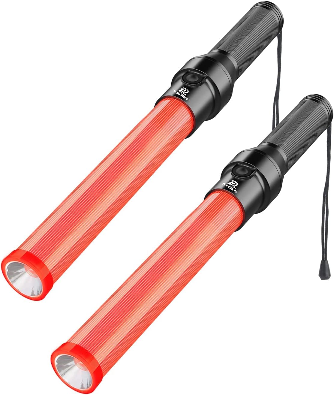 RoadHero トラフィックワンド 2個パック 16インチ LED 交通管制ワンド 3つの点滅モード エアマーシャリングシグナルワンド 先端にホワイトLED 空港、駐車場、車の指示用