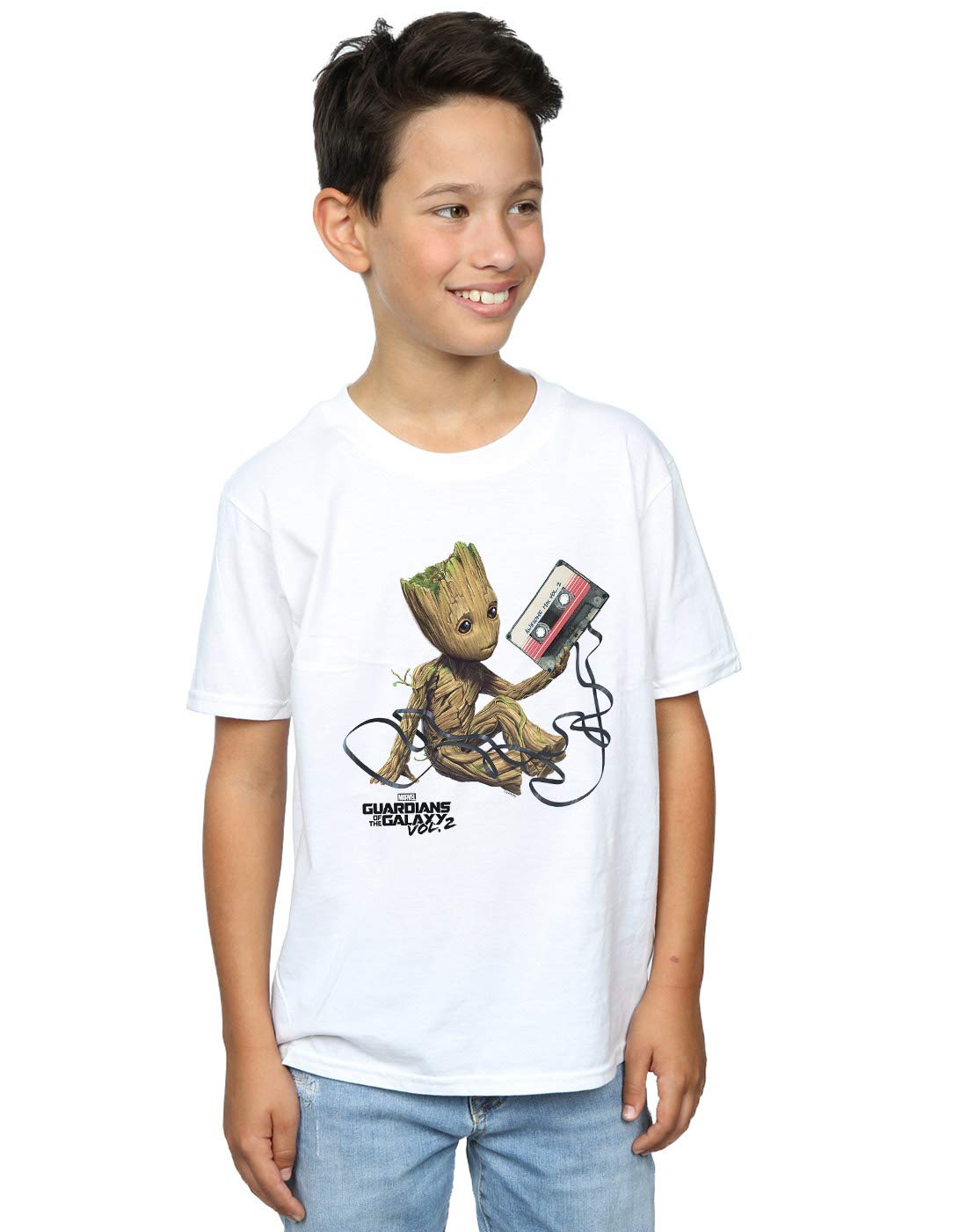 Absolute Cult Boys White Marvel Guardians Of The Galaxy Groot Tape T-Shirt 12-13 Years