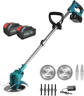 tagliaerba lidl 2 A.M.C. Decespugliatore Elettrico a Batteria, Tagliabordi tagliaerba a Batteria con 2 Batterie, 3 Tipi lame, Altezza e Angolazione regolabili, Per Il Taglio Di Giardini, Prati E Terreni