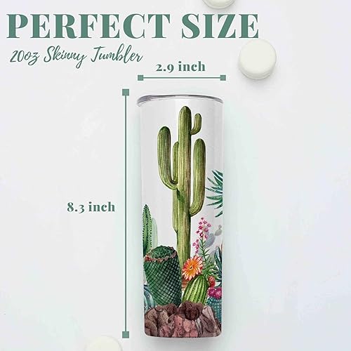 Miniatura 6 de Onebttl Regalos divertidos de cactus, amantes de los cactus, con estampado de cactus, vasos de acero inoxidable de 20 onzas con tapas y popotes,