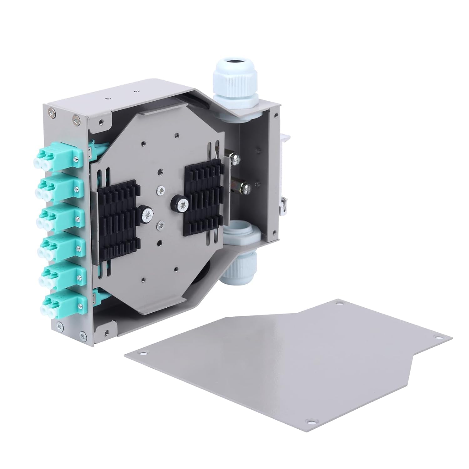 12 Fibers LC Singlemode DIN Rail Fiber Optic Enclosure Rack Box (Includes Pigtail and 6 pcs Singlemode Duplex Coupler)