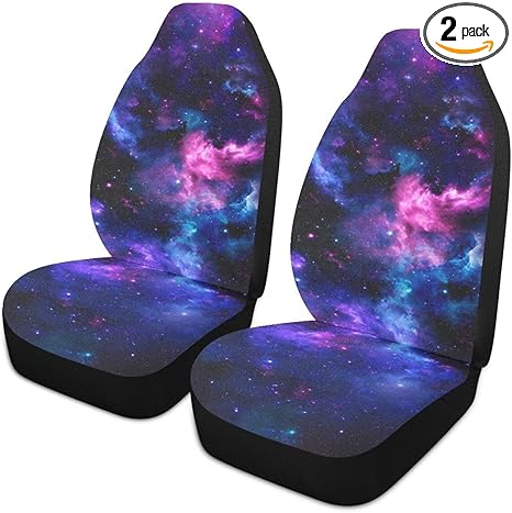 2 PCS Blue Galaxy Car Seat Covers Purple Nebula and Shining Stars in The Universe Cool Deep Space Print Vehicle Seat Protector Cushion Cover Universal Car Accessories for SUV Truck Sedan