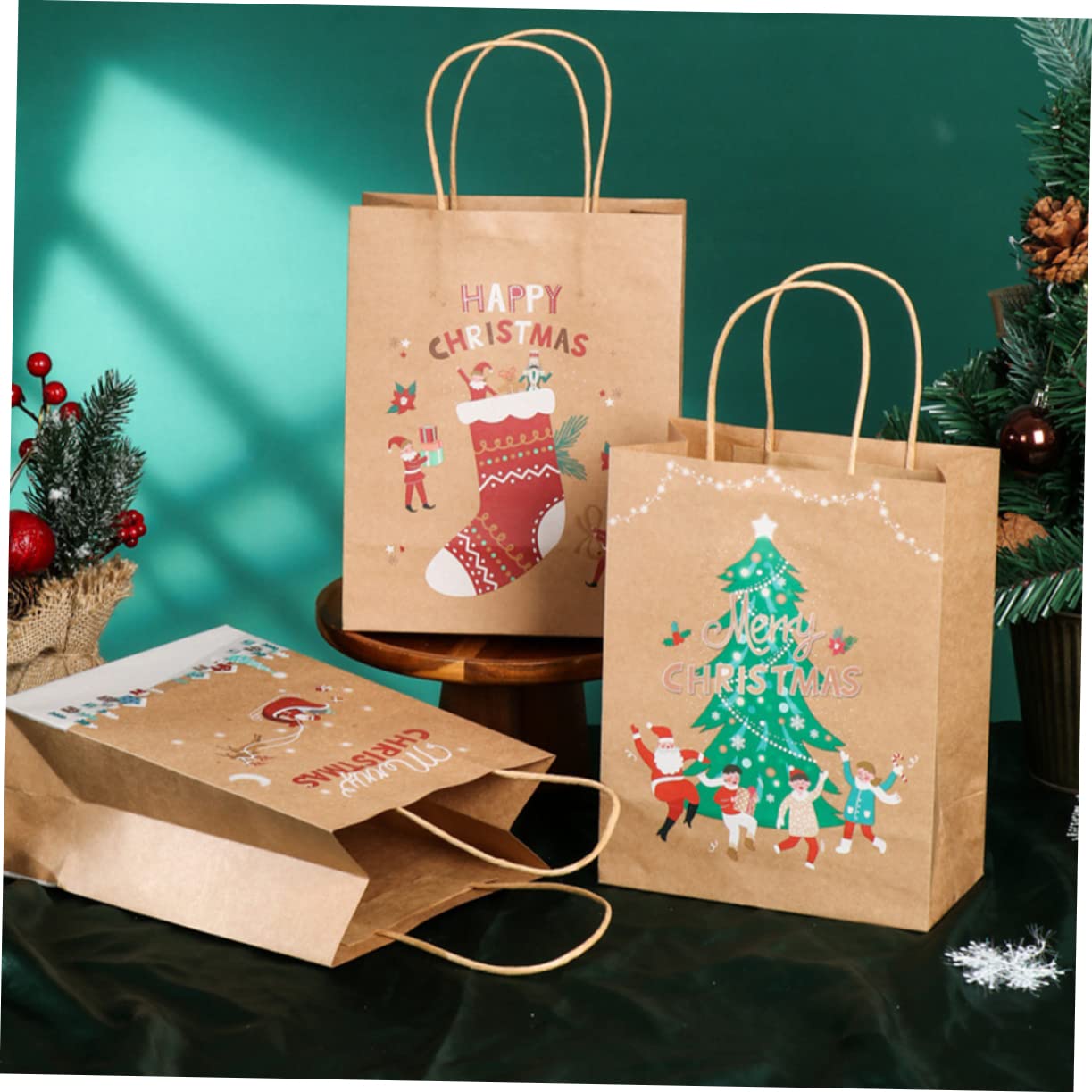ORFOFE 25pezzi Sacchetti Maneggevoli Per Confezione Borse Decorate Per Favors Natalizie